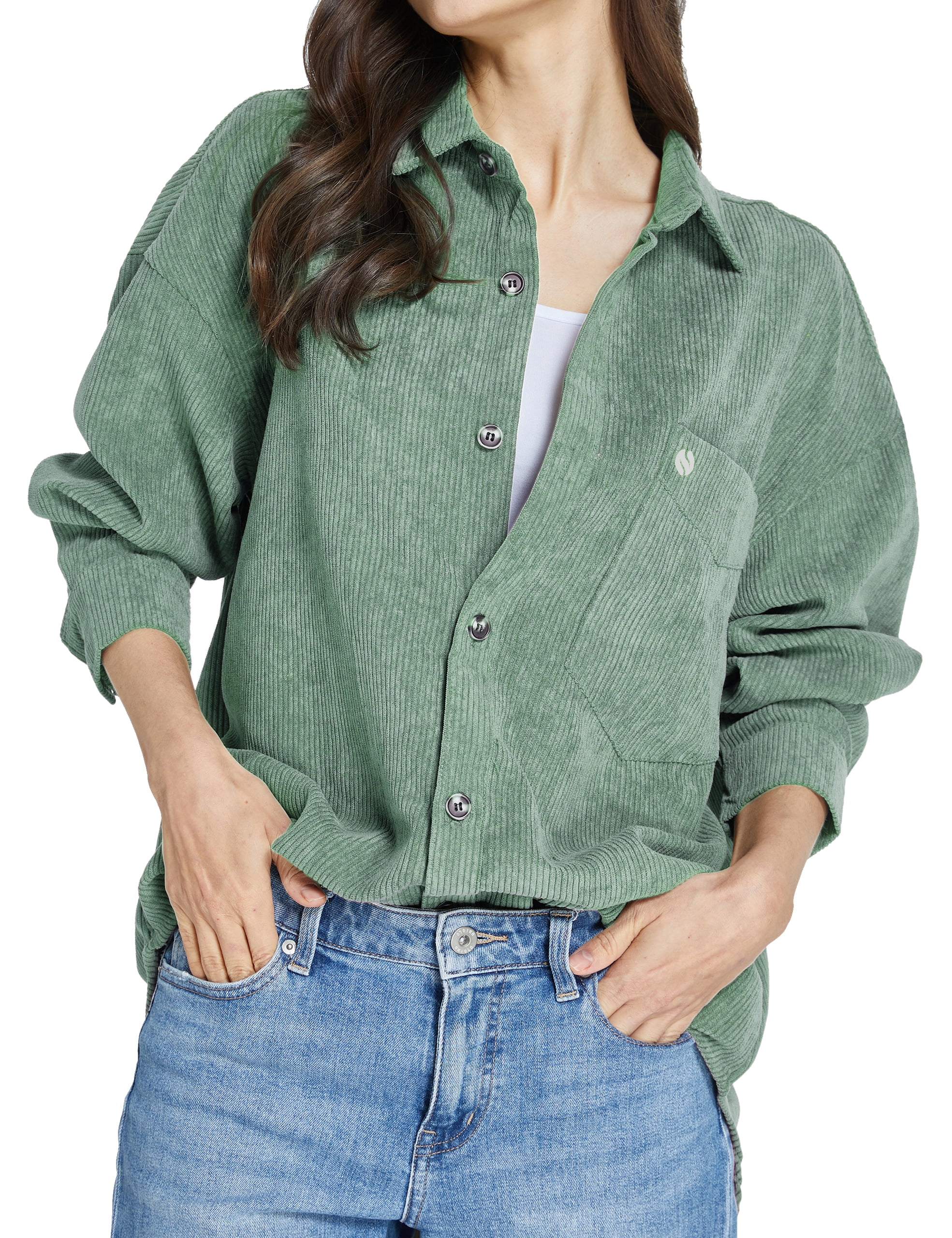 SSLR Womens Corduroy Shacket Jacket Shirt Oversized Button Down Shirts ...