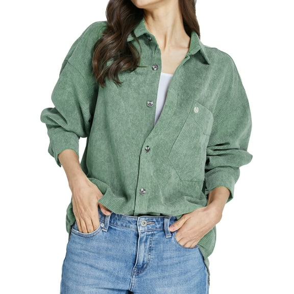 SSLR Womens Corduroy Shacket Jacket Shirt Oversized Button Down Shirts Long Sleeve Casual Tops