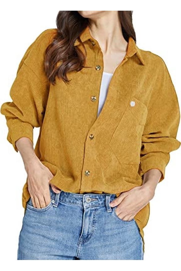 Womens Corduroy Shacket Jacket Shirt Oversized Button Down Shirts Long Sleeve Casual Tops