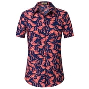 SSLR Womens Hawaiian Shirts Flamingo Short Sleeve Button Down Shirts Beach Aloha Tops