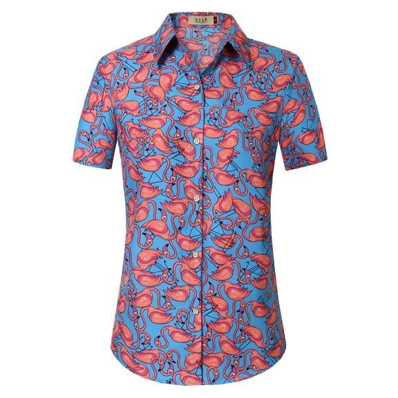 SSLR Womens Hawaiian Shirts Flamingo Short Sleeve Button Down Shirts Beach Aloha Tops