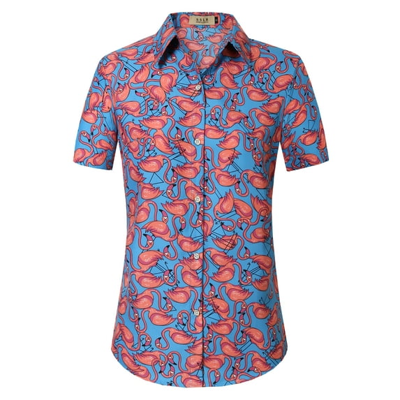 SSLR Womens Hawaiian Shirts Flamingo Short Sleeve Button Down Shirts Beach Aloha Tops