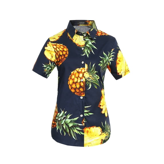 SSLR Womens Hawaiian Shirts Floral Blouses Short Sleeve Button Down Shirts