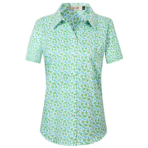 SSLR Womens Hawaiian Shirts Floral Blouses Short Sleeve Button Down Shirts