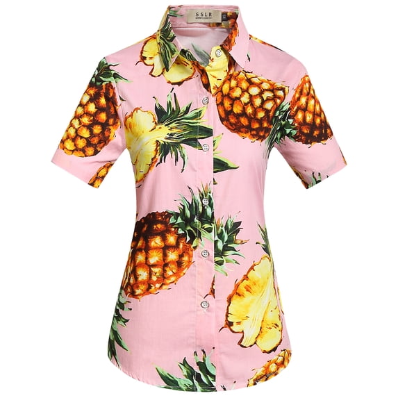 SSLR Womens Hawaiian Shirts Floral Blouses Short Sleeve Button Down Shirts