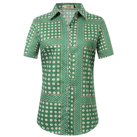 SSLR Womens Hawaiian Shirts Floral Blouses Short Sleeve Button Down Shirts