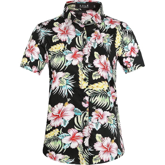 SSLR Womens Hawaiian Shirts Floral Blouses Short Sleeve Button Down Shirts