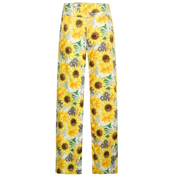 SSLR Womens Lounge Pants Sunflowers Printed Wide Leg Palazzo Pants for Women