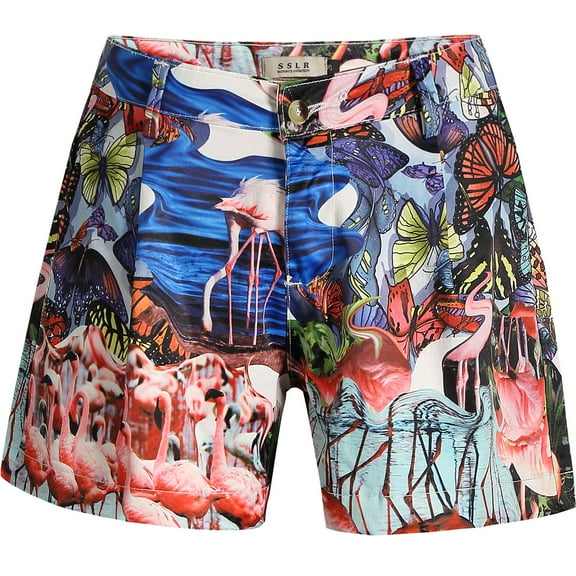 SSLR Womens Swim Shorts Pants Causal Hawaiian Shorts High Waist Flamingos Shorts