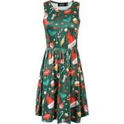 SSLR Womens Ugly Christmas Dress Xmas Printed A-Line Crewneck Sleeveless Christmas Party Dress