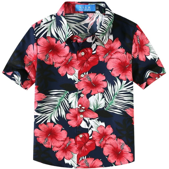 SSLR Youth Big Boys Casual Button Down Shirt Short Sleeve Hawaiian Shirts for Boys