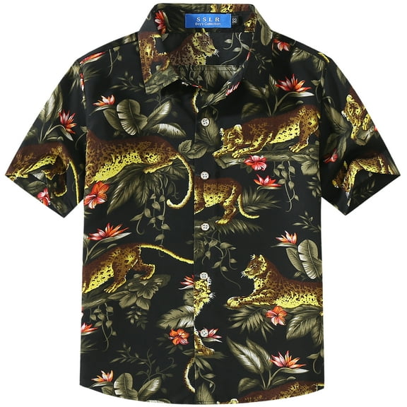 SSLR Youth Big Boys Casual Button Down Shirt Short Sleeve Hawaiian Shirts for Boys