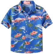 SSLR Youth Big Girls Flamingo Hawaiian Shirt Casual Short Sleeve Button Down Shirt