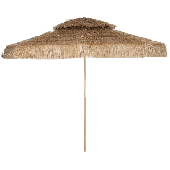 SSLZ 10 ft. Hula Thatched Tiki Patio Outdoor Umbrella with 8 Ribs, UPF30+, for Garden, Backyard, Deck, Pool, Natural