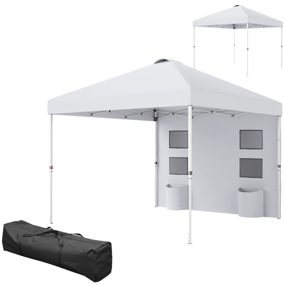 SSLZ 10' x 10' Pop Up Canopy Tent w/ Sidewall, UPF50+ Height Adjustable Instant Sun Shelter w/ Storage Pockets, White