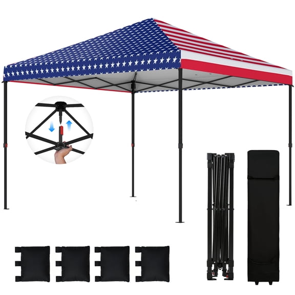 SSLZ 10 x 10 ft Pop Up Canopy Tent with One Push Setup, Outdoor Portable Instant Canopy Shelter w/ Roller Bag, American Flag