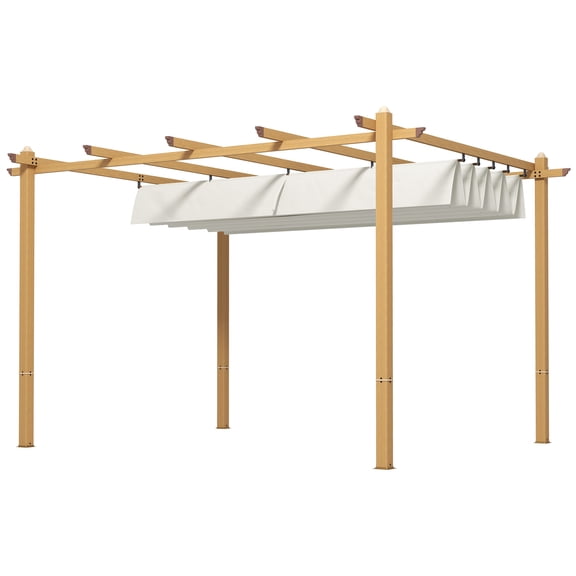 SSLZ 10' x 13' Retractable Pergola Canopy, Aluminum Pergola Sun Shade Shelter for Garden, Patio, Backyard, Deck, Cream