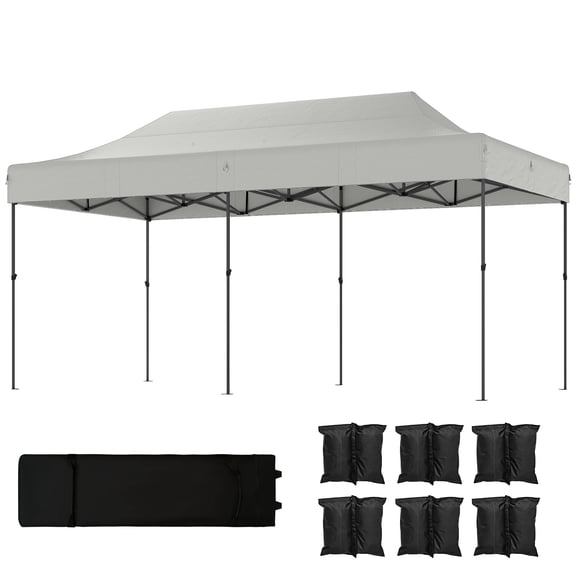 SSLZ 10 x 20 ft Pop Up Canopy Tent, Heavy Duty UPF50+ Outdoor Portable Instant Canopy Shelter with Wheeled Bag, White