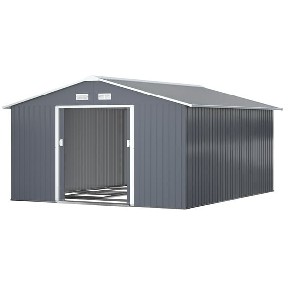 SSLZ 11' x 13' Garden Metal Shed, Storage Shed Utility Storage with Double Locking Doors for Bike, Yard Tools, Dark Gray