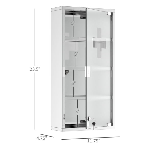 SSLZ 12" x 24" Lockable Medicine Cabinet, 4 Tier Stainless Steel Medical Wall Box with 2 Keys and Shelves for Bathroom