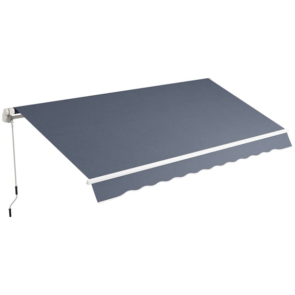 SSLZ 12' x 8' Patio Awning, Canopy Retractable Sun Shade Shelter w/ Manual Crank Handle for Deck, Yard, Dark Gray