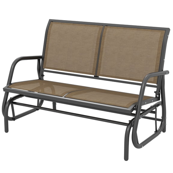 SSLZ 2-Person Outdoor Glider Bench, Patio Double Swing Rocking Chair Loveseat with Steel Frame, Light Mixed Brown