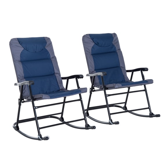 SSLZ 2 Piece Outdoor Patio Furniture Set with 2 Folding Padded Rocking Chairs, Bistro Style for Porch, Camping, Balcony, Navy Blue