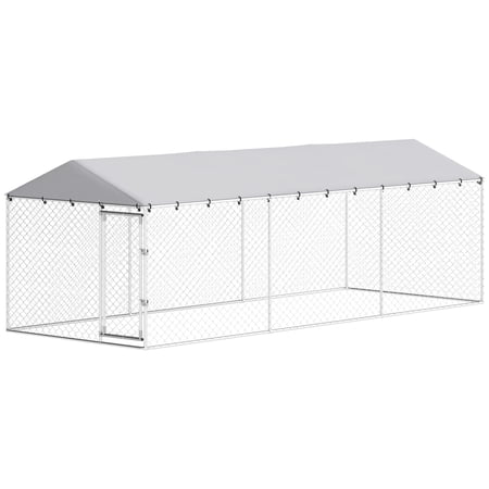 SSLZ 20' x 7.5' x 6.5' Dog Kennel Outdoor for Small Medium Large Dogs with Waterproof Roof, Silver