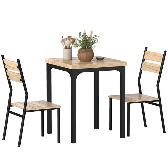 SSLZ 3 Piece Dining Table Set for 2, Modern Kitchen Table and Chairs, Dining Room Set for Breakfast Nook, Light Wood Grain