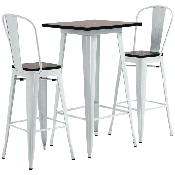 SSLZ 3 Piece Industrial Dining Table Set, Bar Height Bar Table and Chairs Set with Footrests for Bistro, White and Brown