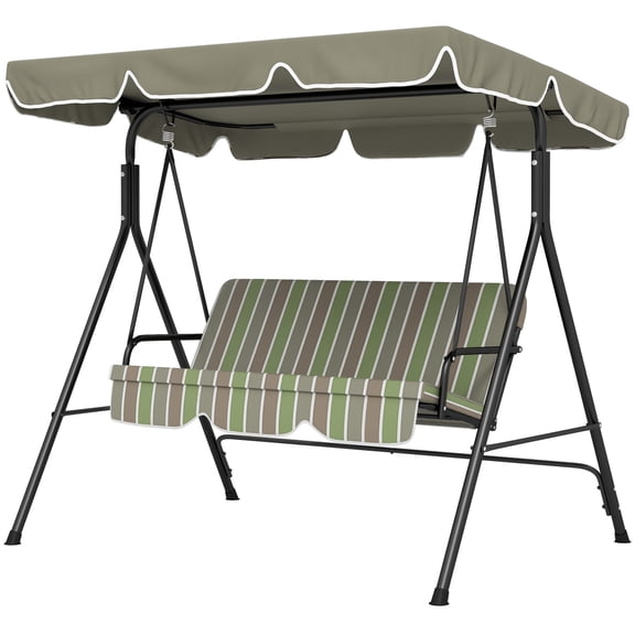 SSLZ 3-Seat Outdoor Patio Swing Chair w/ Cushion, Steel Frame Stand, Adjustable Tilt Canopy for Patio, Garden, Beige & Green