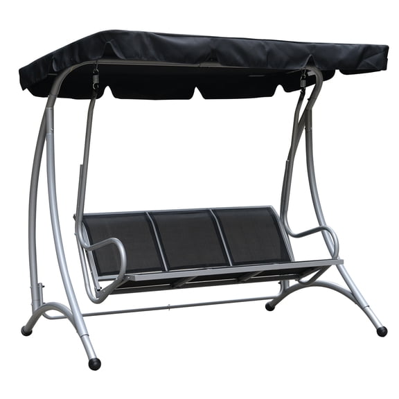 SSLZ 3-Seat Outdoor Porch Swing Chair, Patio Swing Glider with Adjustable Canopy, Breathable Seat, and Steel Frame for Garden, Poolside, Backyard, Black