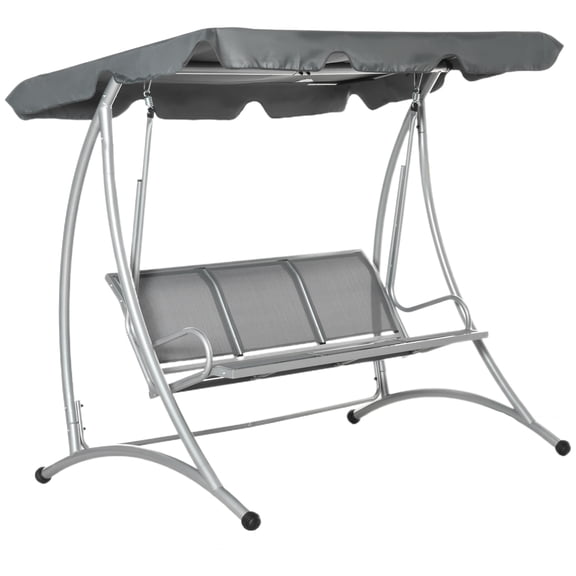 SSLZ 3-Seat Outdoor Porch Swing Chair, Patio Swing Glider with Adjustable Canopy, Breathable Seat, and Steel Frame for Garden, Poolside, Backyard, Gray