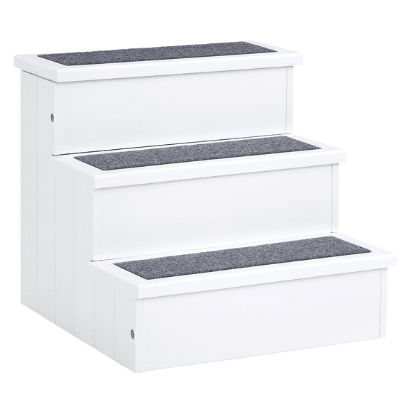 SSLZ 3 Step Wooden Carpeted Non Slip Pet Stairs Ramp for Cats and Small Dogs - White