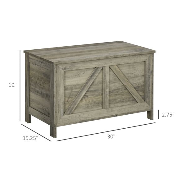 SSLZ 30" Bench, Chest Trunk Gray Farmhouse Storage Lift Top with Safety Hinge to Open Up 100, Wooden for Bedroom, Entryway, Living Room,