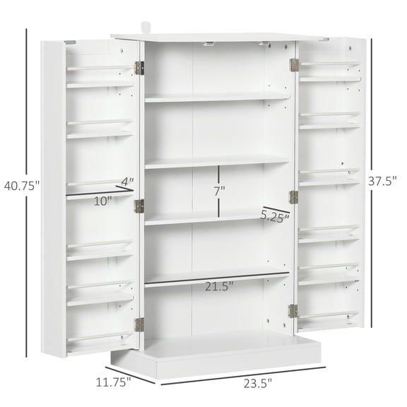 SSLZ 41" White Modern Kitchen Pantry Freestanding Storage Cabinet with Double Doors Adjustable Shelves for Living Room -