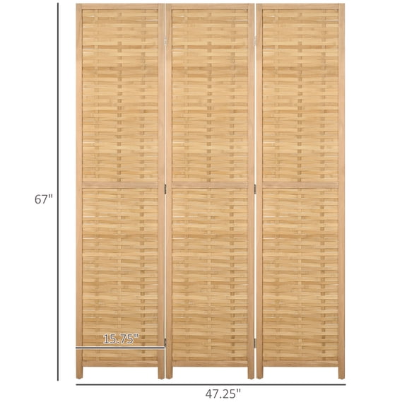 SSLZ 47.25"x67"x0.75", Natural Hand Woven Room Divider, 3 Panel Bamboo Folding Privacy Screen for Home Office,