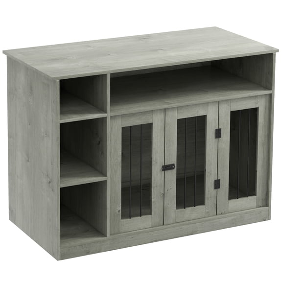 SSLZ 47" Dog Crate Furniture with Storage, for Large Medium Dogs, Gray