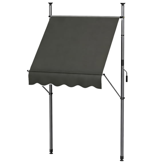 SSLZ 5' x 4' Manual Retractable Awning, Non-Screw Patio Awning, UV Resistant, for Window or Door, Dark Gray