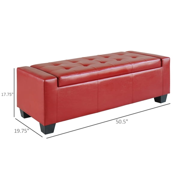 SSLZ 50.5" Ottoman, Red Faux Leather Rectangular Tufted Storage Bright