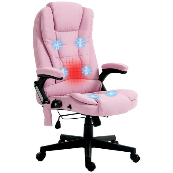 SSLZ 6 Point Vibrating Massage Office Chair with Heat, Linen High Back Massage Desk Chair with Reclining Backrest, Pink