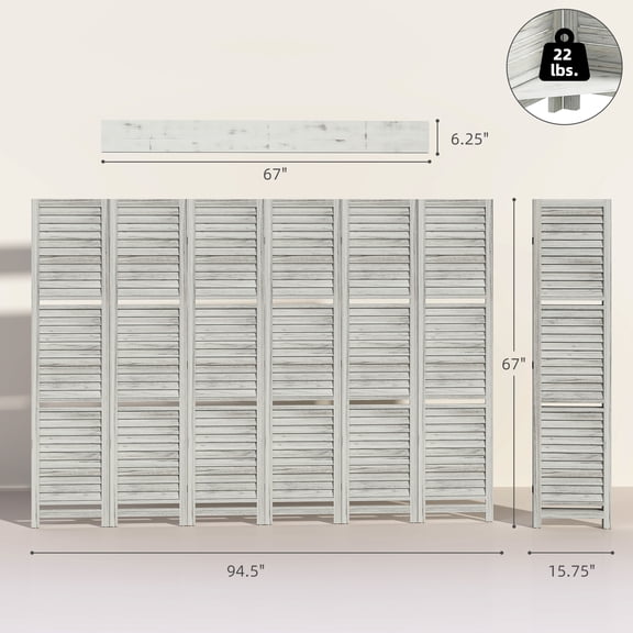 SSLZ 67" White 6 Panel Tall Wood Privacy Screen Room Divider with 3 Shelves and Folding Storage for Bedroom,
