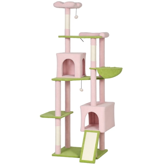 SSLZ 74" Flower Cat Tree, Large Cat Tower with Scratching Post & Board for Indoor Cats, Pink