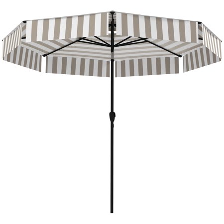 SSLZ 8.6FT Patio Umbrella, UPF 30+ Outdoor Market Umbrella, 2-Tier Vented Patio Table Umbrella with Crank 8 Ribs, Tiltable Porch Umbrella for Garden Deck Poolside, Light Gray
