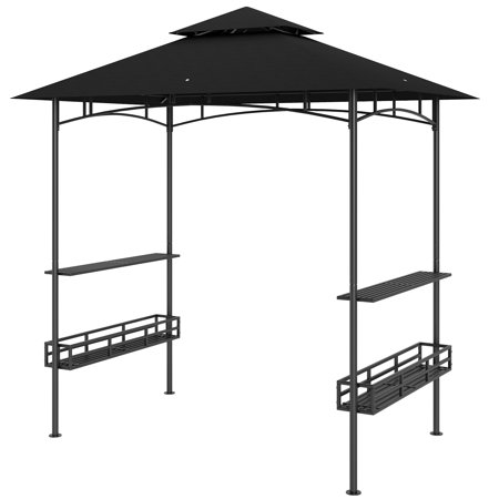 SSLZ 8' x 5' BBQ Grill Gazebo, 2-Tier Outdoor BBQ Gazebo with 2 Side Shelves, Storage Baskets, Ceiling Hook, Dark Gray