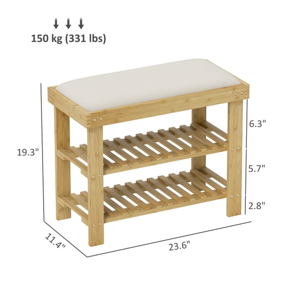 SSLZ Bench, Bench Natural Bamboo Shoe Storage 3-Tier Entryway with Cushion, Organizer for Entryway, Hallway,