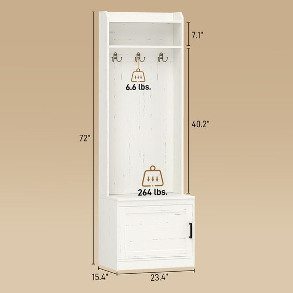 SSLZ Bench, Bench Rack, Rustic White Narrow Hall Tree with Shoe Storage Entryway Coat Accent Shelves for Hallway, Mudroom, Wood Grain