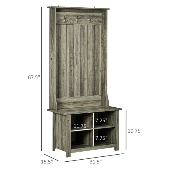 SSLZ Bench Hall Tree with Shoe Storage Entryway for Living Room, Grey