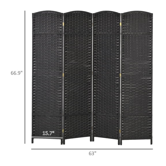 SSLZ Black Folding Room Divider Screen 4 Panel 5.6 ' Tall Privacy Freestanding Partition for Home Office,