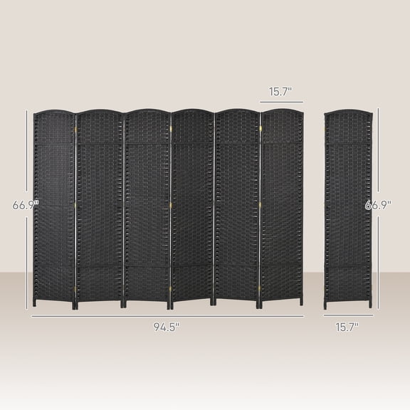 SSLZ Black Folding Room Divider Screen 6 Panel 5.6 ' Tall Privacy Freestanding Partition for Home Office,